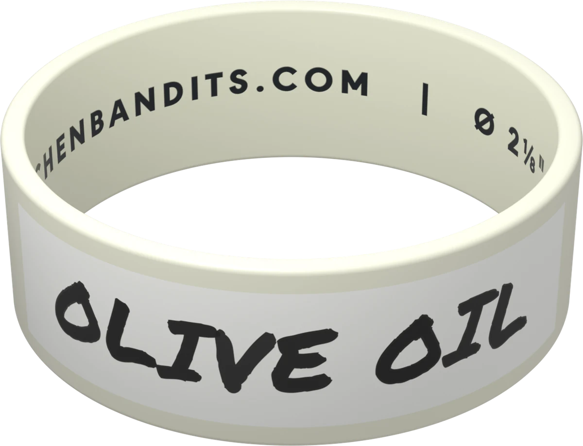 White Kitchen Bandits silicone bottle band, hand-labeled in marker