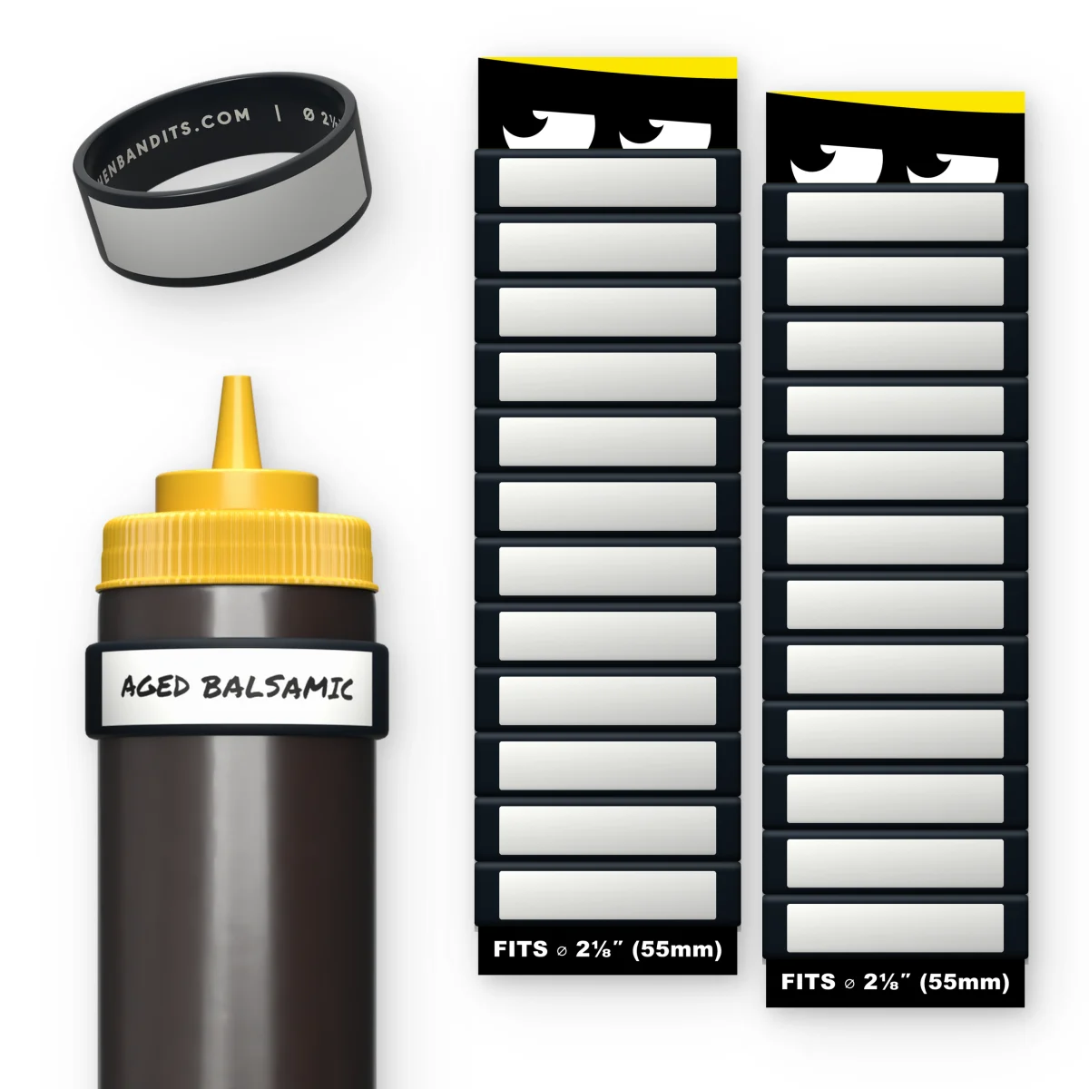 Black Kitchen Bandits silicone bottle bands, 24-pack, 55