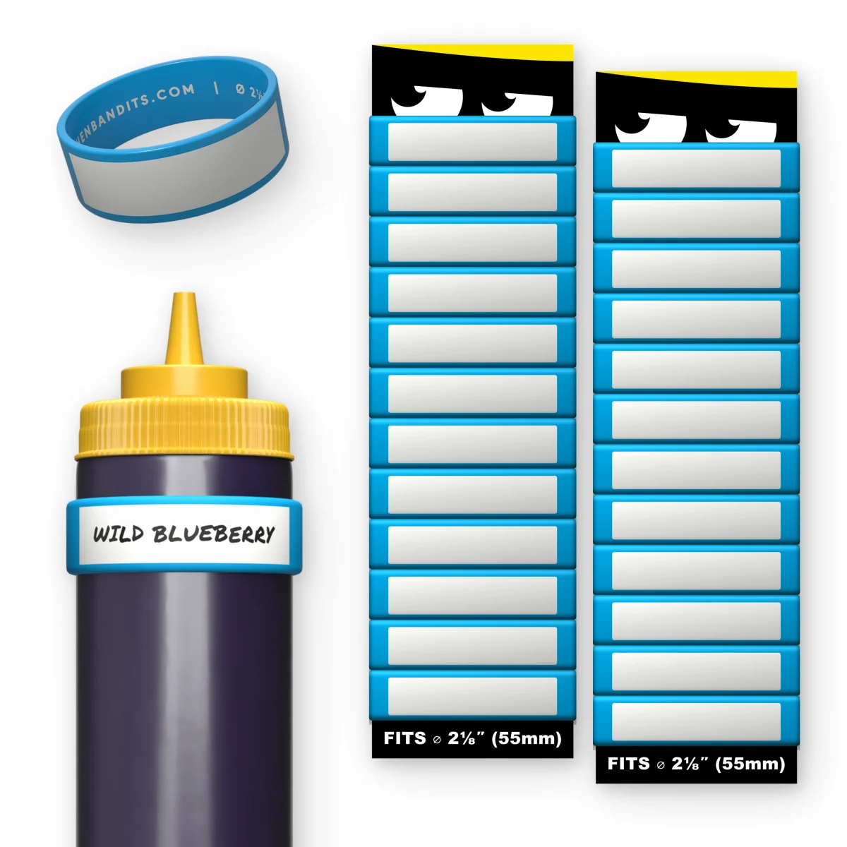 Blue Kitchen Bandits silicone bottle bands, 24-pack, 55