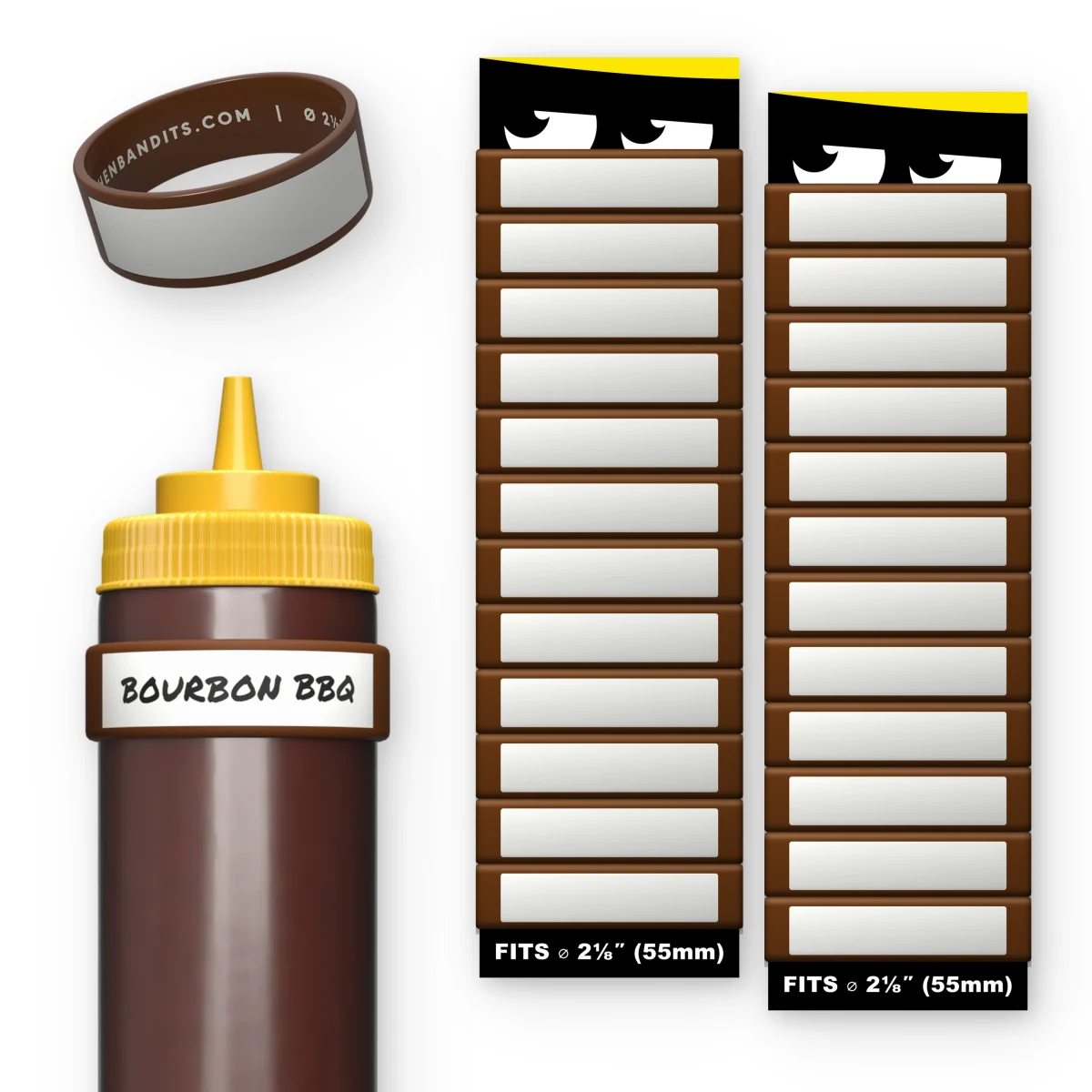 Brown Kitchen Bandits silicone bottle bands, 24-pack, 55
