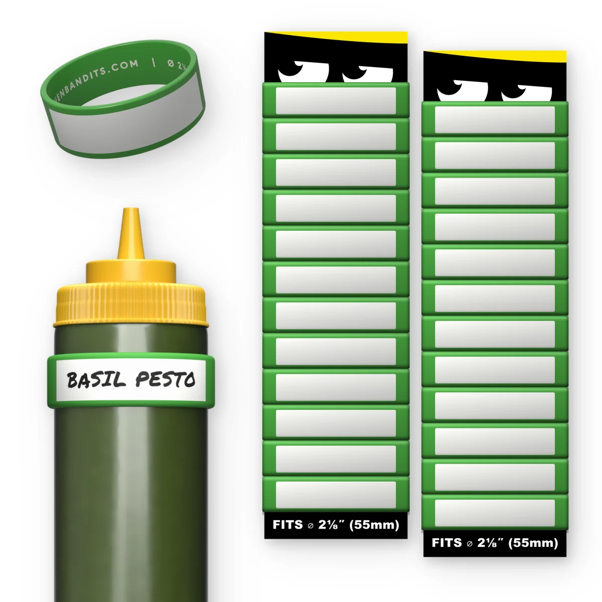 Green Kitchen Bandits silicone bottle bands, 24-pack, 55