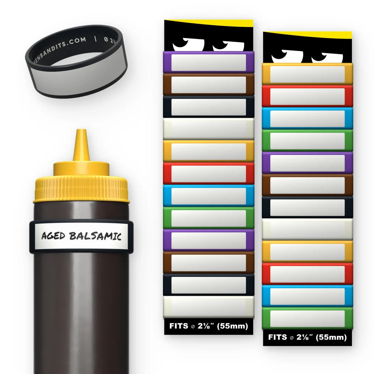 24-pack multicolor Kitchen Bandits bands for 55mm bottles