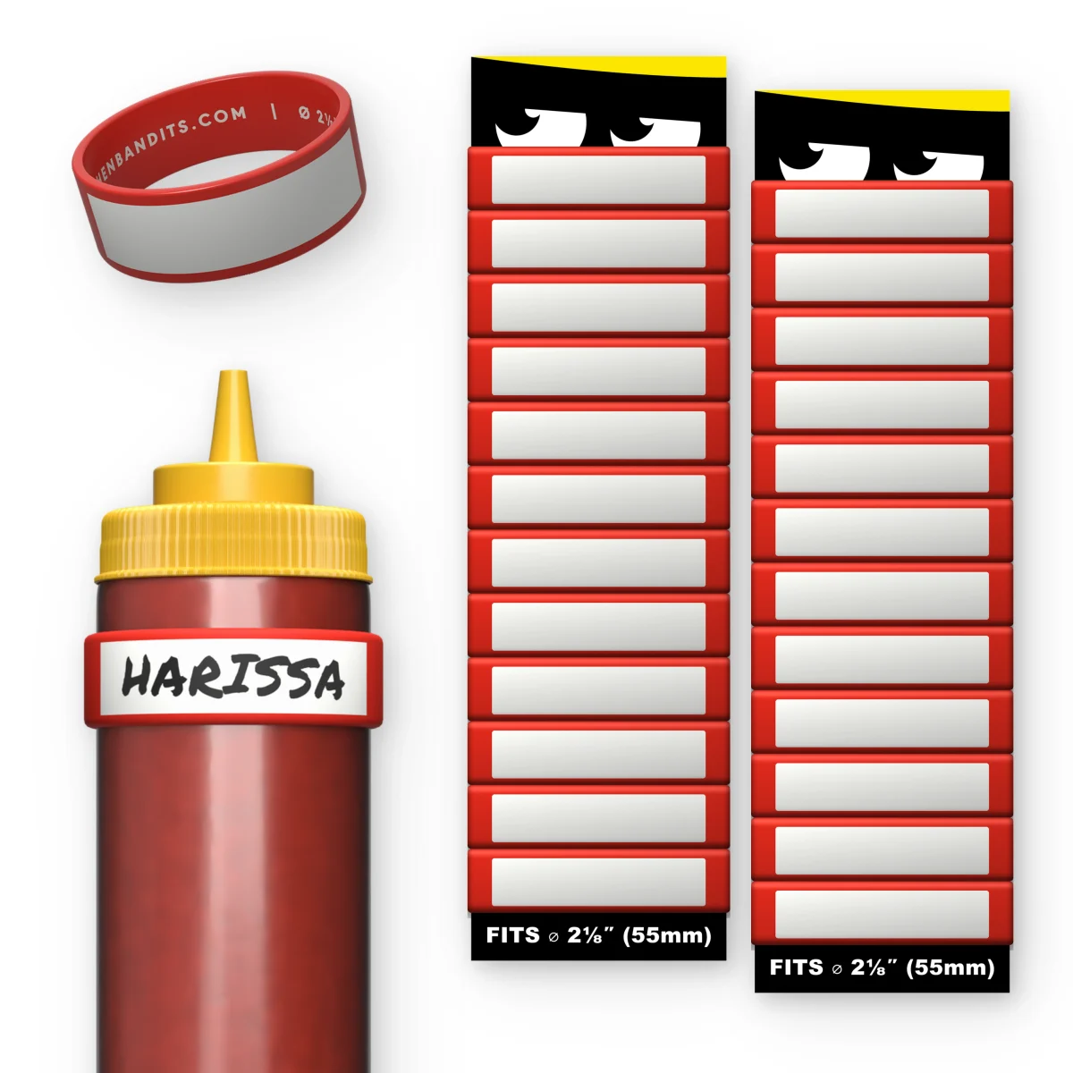Red Kitchen Bandits silicone bottle bands, 24-pack, 55