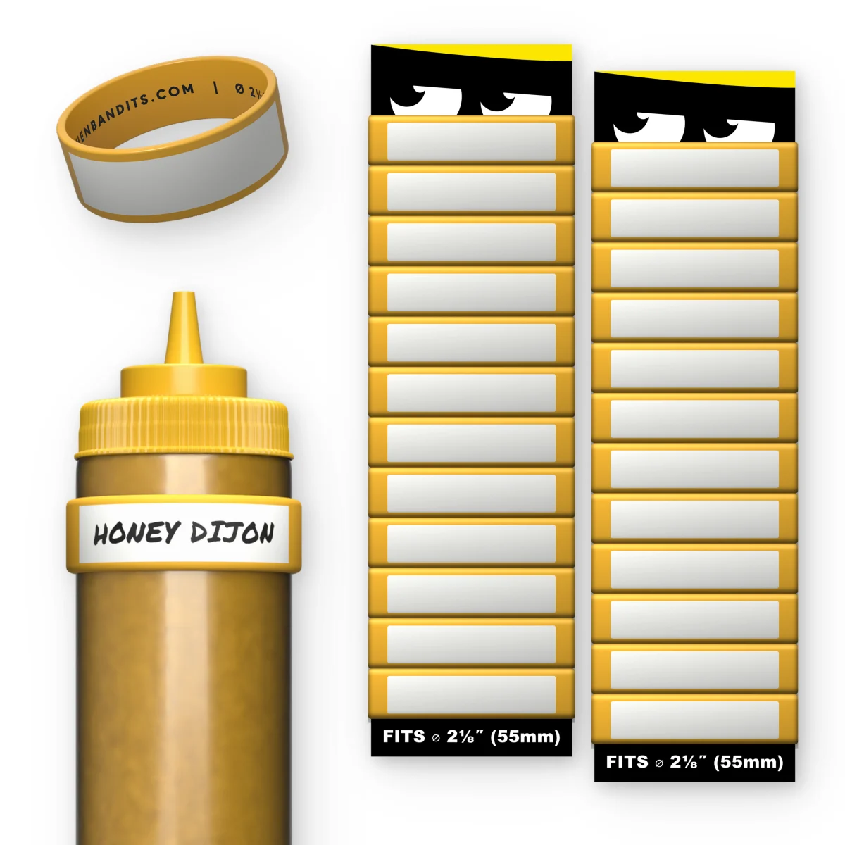 Yellow Kitchen Bandits silicone bottle bands, 24-pack, 55