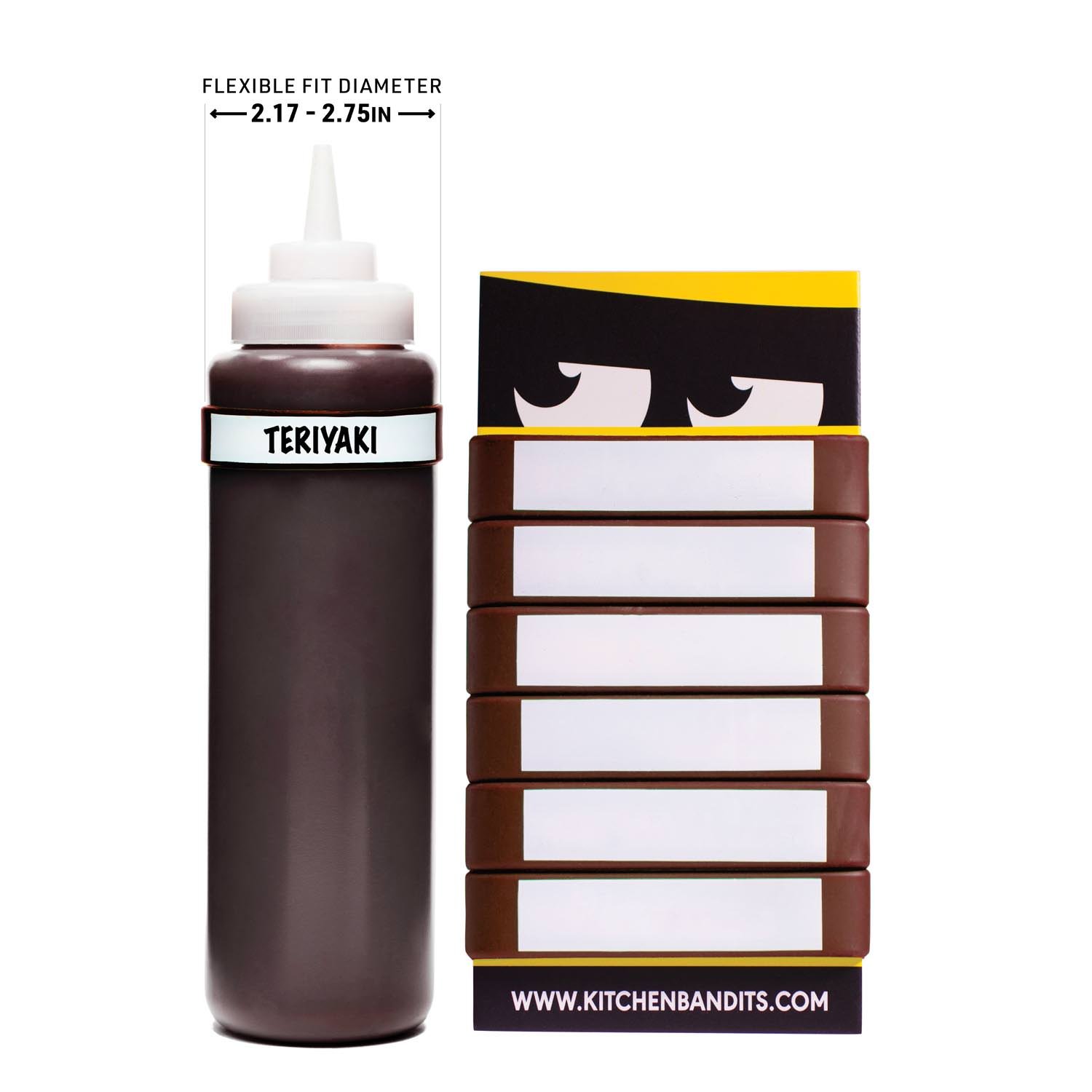 Brown Kitchen Bandits silicone bottle band, hand-labeled in marker