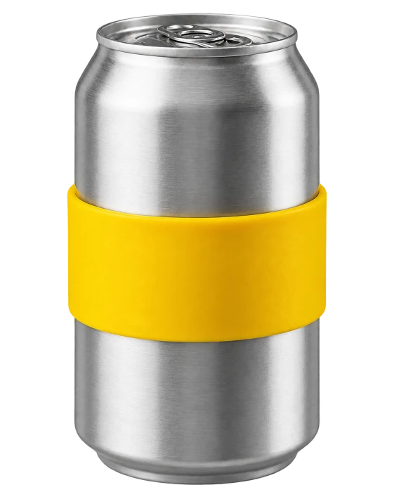 Generic unbranded drinks can wearing a blank yellow silicone band